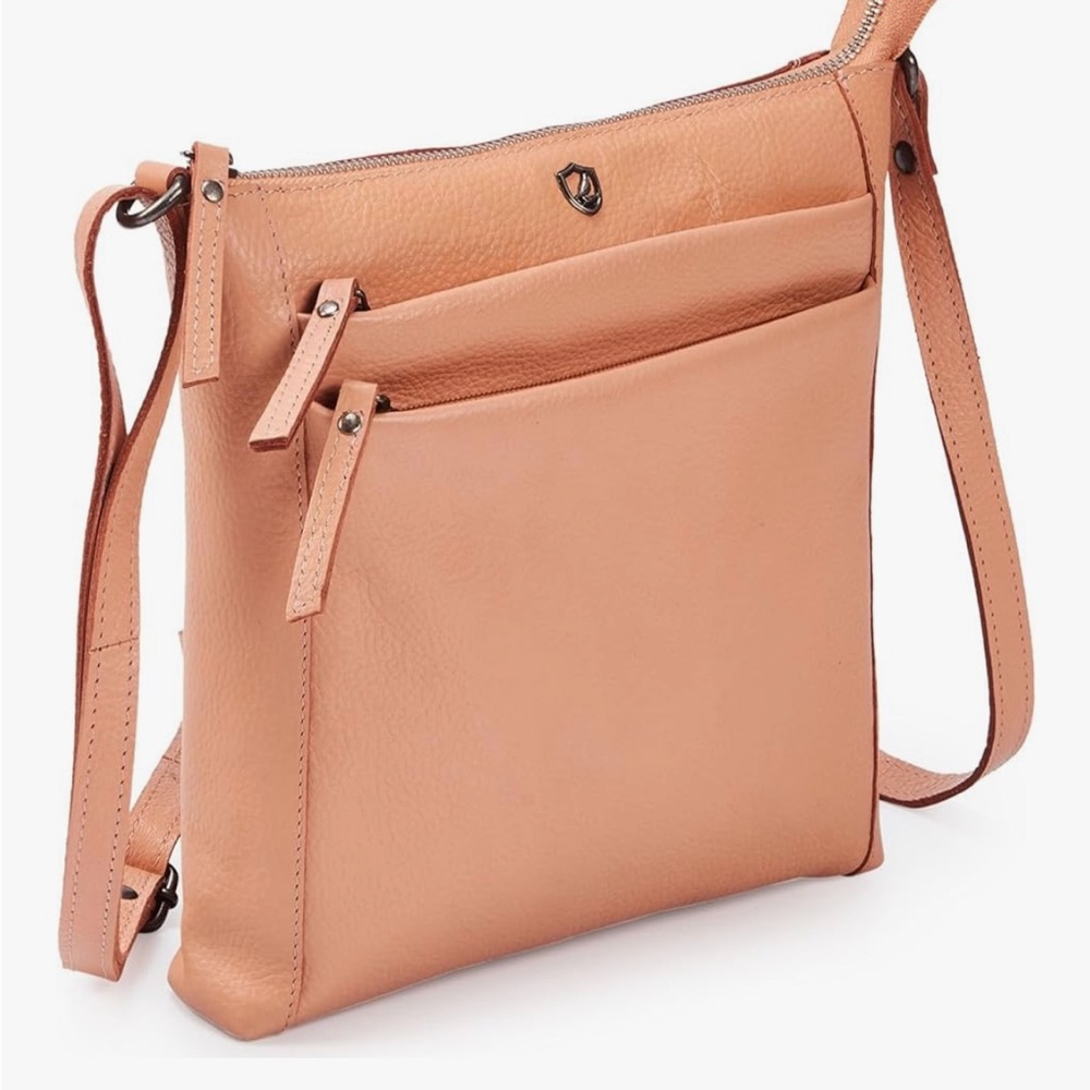 Genuine Soft Pebbled Leather Peach Crossbody Bag
